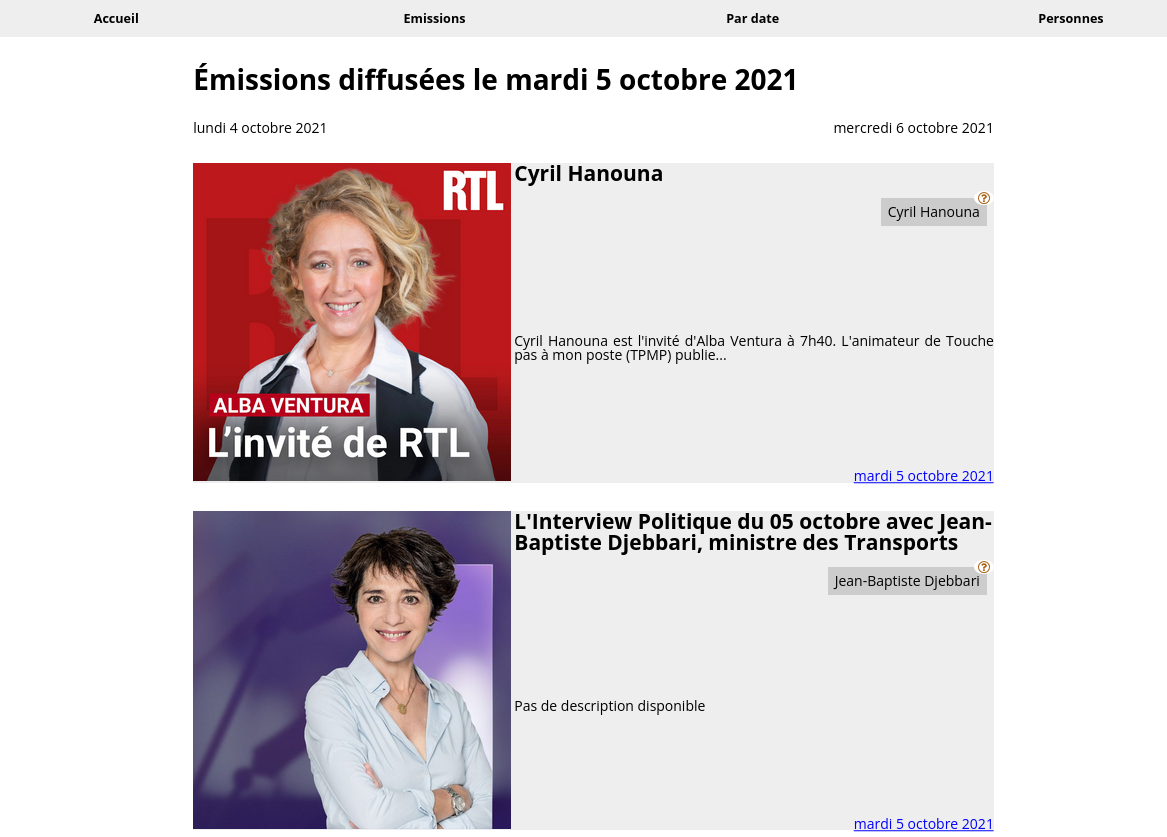 List of shows by day